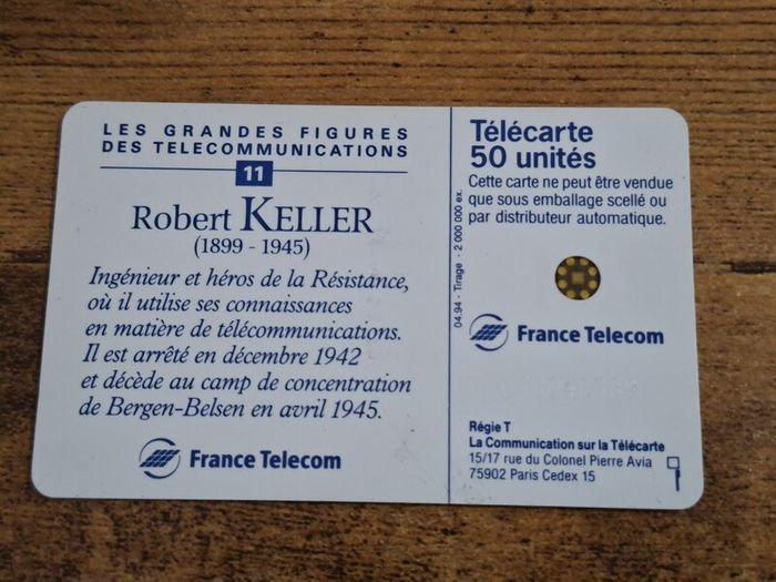 France Phonecard "Robert Keller", used, 4/1994, 50 Units - free standard postage