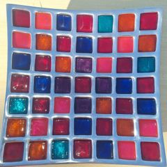 A colorful mosaic tray made of aluminum and enamel by Azeti