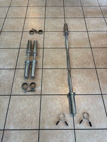 Olympic Ez Curl Bar, Olympic Dumbbells + Collars!