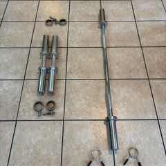 Olympic Ez Curl Bar, Olympic Dumbbells + Collars!