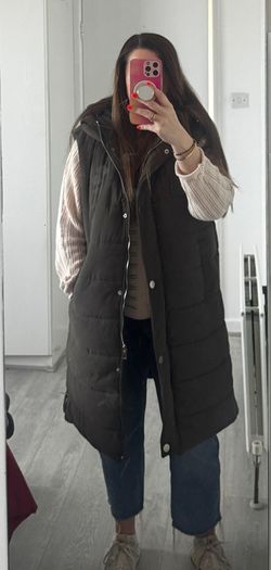 Marc Angelo Long Khaki Green Hooded Puffer Gilet Bodywarmer XXL
