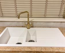 Kitchen Sink white composite & brass mixer tap
