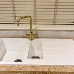 Kitchen Sink white composite & brass mixer tap