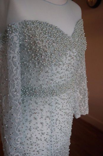Debs dress - Embellished pearl & diamond cocktail evening maxi dress w train size 10/12 Mint Green
