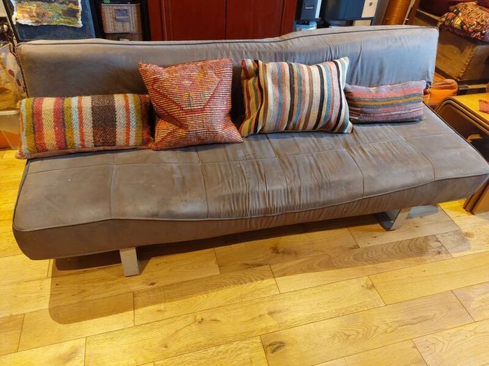 Sofa-bed, light brown, suede feel