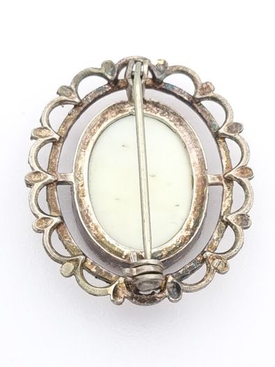 Hand Painted Porcelain Sterling Silver Brooch