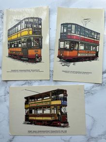Vintage Tram Postcards x 3, Glasgow & West Ham, UK.