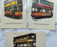 Vintage Tram Postcards x 3, Glasgow & West Ham, UK.