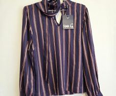 Fee G Navy & Rose Gold Metallic Stripe Blouse Size 10
