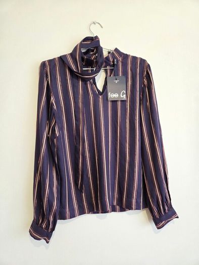Fee G Navy & Rose Gold Metallic Stripe Blouse Size 10