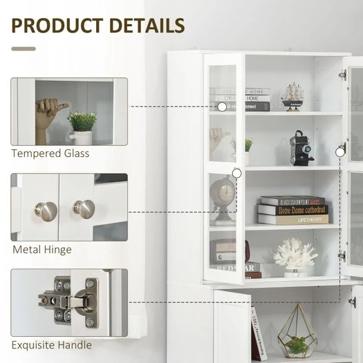 Modern Bookcase with Doors, Display Storage Cabinet with Adjustable Shelves for Living Room, Study, Office, White (FREE POSTAGE)