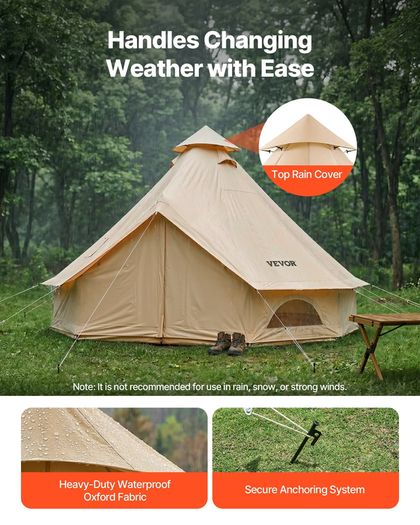 Oxford Bell Tent 4 Seasons 3 m Yurt Tent for Camping with Stove Jack Waterproof Breathable Holds up to 3 People with Zipped Detachable Floor