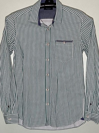 Ted Baker Mens Green/White Stripe Long Sleeve Shirt Size Small