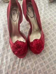 Red satin high heels