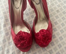 Red satin high heels