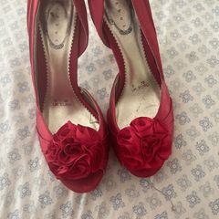 Red satin high heels