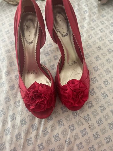 Red satin high heels