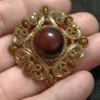 SPHINX Vintage Large Rhombus Openwork Brooch Gold plated with Agate Glass Cabochons Signed Numbered Image 8