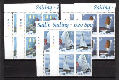 2001 Ireland Sailing Commemorative Stamps Plate 1A1A1A1A & 1B1B1B1B (6 blocks)Mint Never Hinged (MNH).
