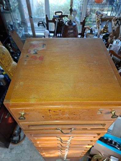 Beautiful Rare Old MEZ Progress Advertising Cabinet with Numbered Drawers 1 to 10 with Contents