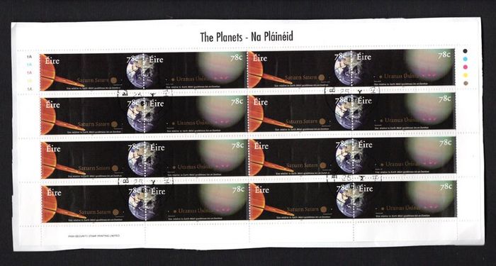 2007 Ireland The Planets (Jupiter, Neptune, Saturn & Uranus) Commemorative Stamp Sheetlets Plate 1A1A1A1A1A Fine Used with Dublin cancel of 25th May 2007 (First day of issue)