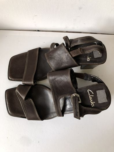 Clarks Dark Brown Leather Square Toe Sandals - Size 6 (UK 6)