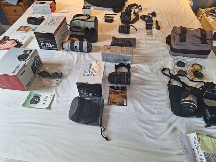canon camera and pro lenses and a Pentax film system
