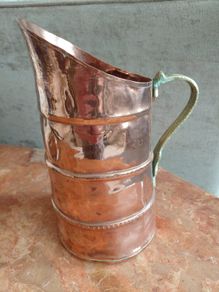 Antique French copper pitcher with brass handle