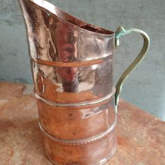 vintage French copper pitcher with brass handle