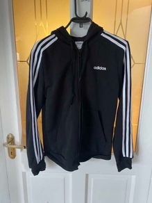 Adidas women's hoodie Size Medium (UK 12-14), black with white stripes, AS NEW