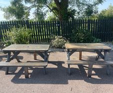 2 x Very Sturdy Matching Garden Patio Tables - Benches