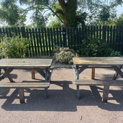 2 x Very Sturdy Matching Garden Patio Tables - Benches