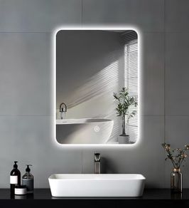 LED Bathroom Mirror For Over Sink, 45 x 60cm Electric Vanity Mirror With Backlit Lights For Shower Shaving, Wall Mounted Dimmable 3 Color Lighting, IP54, Vertically Only