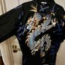 Vintage 90s Ninety Black Dragon Button Up Shirt Short Sleeve Kanji Print Harajuku Streetwear Y2K XL Image 3