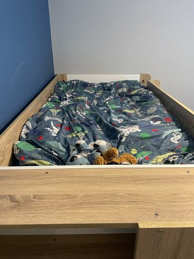Bunk bed with desk and double cupboard