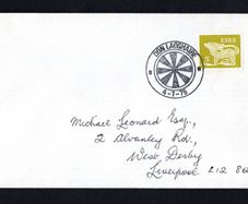 1975 Ireland "Dun Laoghaire 4-7-75" used at Royal Marine Hotel, Dub Laoghaire, for the International Convention of National Association of Round Table of Green Britain and Ireland special cancel tying 5p Gerl definitive stamp