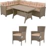 8 Person Polyrattan Corner Lounge, WPC Dining Table Corner Bench, 2 Garden Chairs, 15 cm Cushion, 7 cm Cushions, Weatherproof Outdoor Garden Furniture Set Image 2