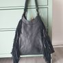 Black Leather Handbag With Fringe Image 4