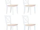 Dining Chairs 4 pcs White and Light Wood Solid Rubber Wood
