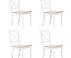 Dining Chairs 4 pcs White and Light Wood Solid Rubber Wood