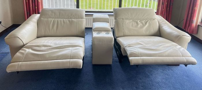 Reclining Cinema Sofa Seats - off white leather