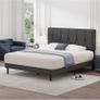King Bed Frame, Dark Grey, Upholstered Wooden Slat Bed Frame with Headboard Image 6