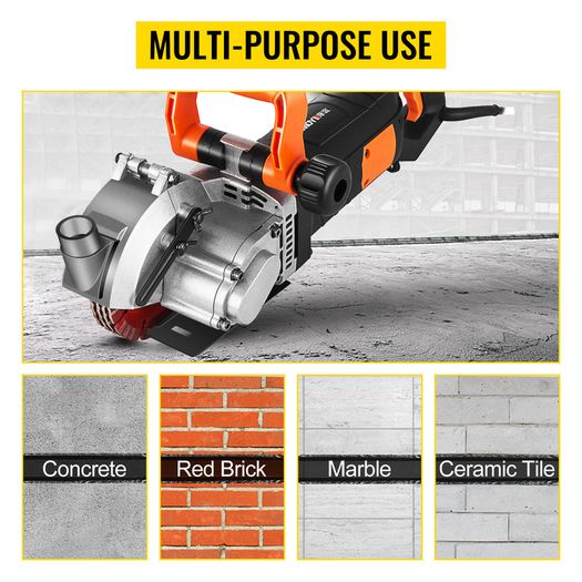 Electric Wall Chaser 4KW 4.8KW Seamless Groove Cutting Machine 125mm Steel Concrete Circular Saw Slotting Tool Set