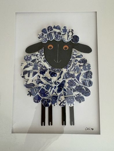 Handcrafted framed mixed media sheep Mosaic