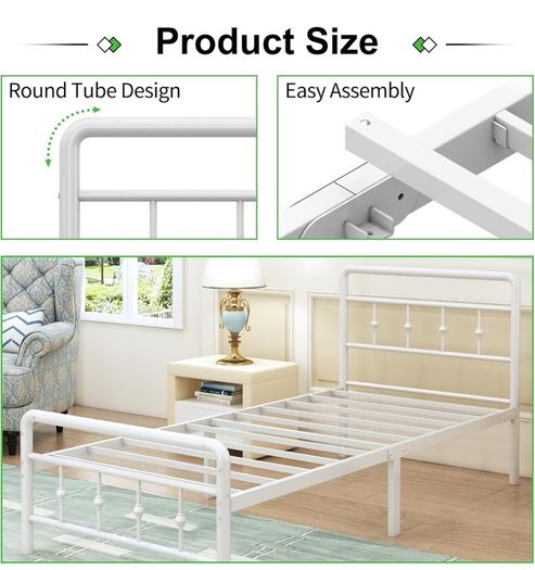 3ft Single Bed Frame with Victorian Headboard and Footboard