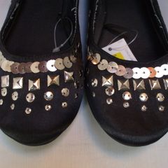 SALE!  Girls' Black Studded Satin Pumps