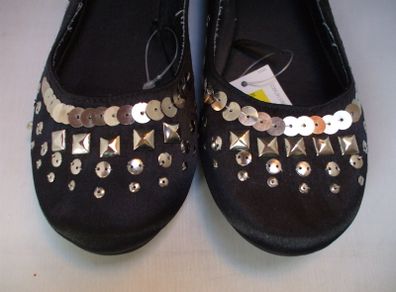 SALE!  Girls' Black Studded Satin Pumps