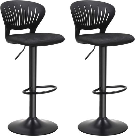 _Bar Stool Set of 2 Height Adjustable with Crown Backrest 360 Degree Rotating Comfortable Padded Seat Kitchen Bar Black
