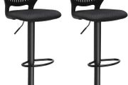 _Bar Stool Set of 2 Height Adjustable with Crown Backrest 360 Degree Rotating Comfortable Padded Seat Kitchen Bar Black