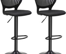 _Bar Stool Set of 2 Height Adjustable with Crown Backrest 360 Degree Rotating Comfortable Padded Seat Kitchen Bar Black